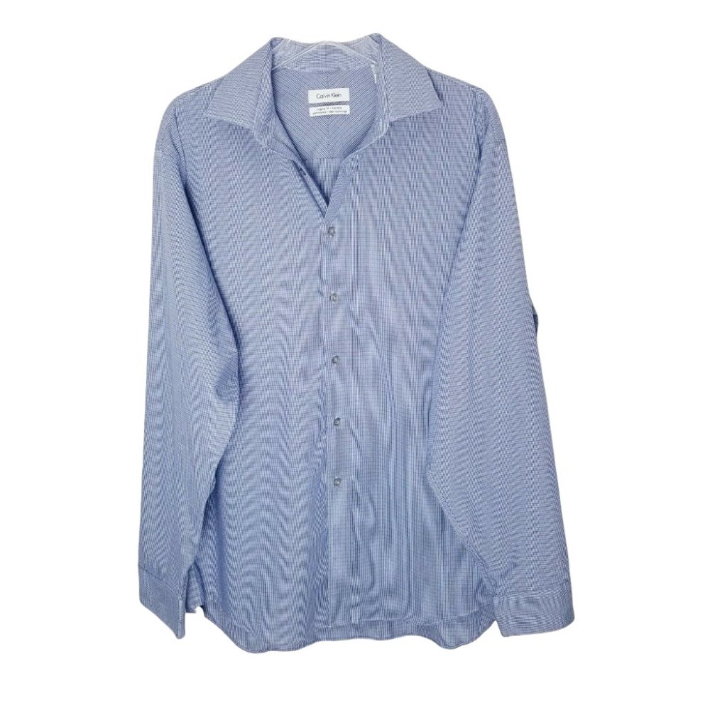 Calvin Klein Plaid Non Iron Button Shirt Men Size 16.5 - 34/35 Long Sleeve